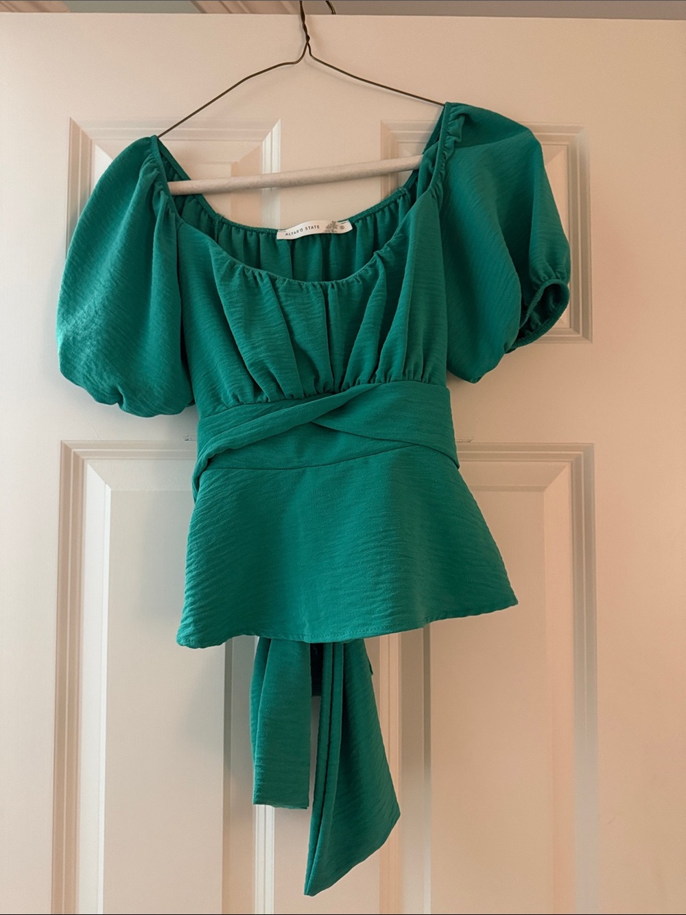 Altar'd State Green Puff-Sleeve Wrap Top